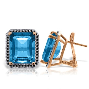 14K Solid Rose Gold Stud French Clips Earrings Diamonds & Blue Topaz