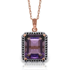 14K Solid Rose Gold Necklace w/ Natural Diamonds & Amethyst