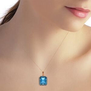 14K Solid Rose Gold Necklace w/ Natural Black Diamonds & Blue Topaz