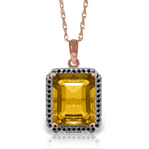 14K Solid Rose Gold Necklace w/ Natural Black Diamonds & Citrine