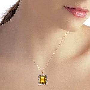 14K Solid Rose Gold Necklace w/ Natural Black Diamonds & Citrine