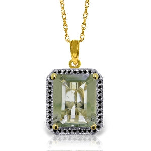 14K Solid Yellow Gold Necklace w/ Natural Black Diamonds & Green Amethyst