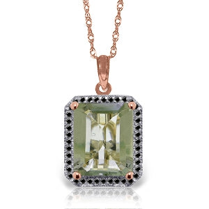 14K Solid Rose Gold Necklace w/ Natural Black Diamonds & Green Amethyst