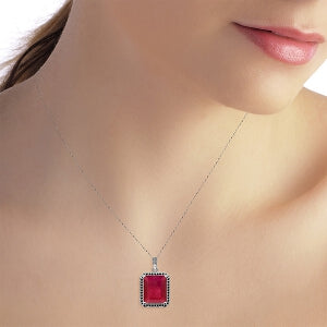 14K Solid White Gold Necklace w/ Natural Black Diamonds & Ruby