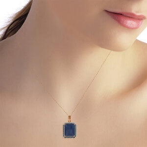 14K Solid Rose Gold Necklace w/ Natural Black Diamonds & Sapphire