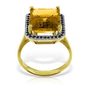 14K Solid Yellow Gold Ring w/ Natural Black Diamonds & Citrine