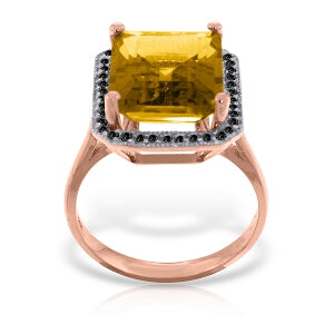 14K Solid Rose Gold Ring w/ Natural Black Diamonds & Citrine