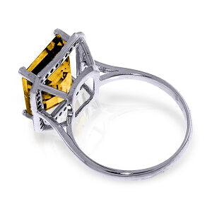 14K Solid White Gold Ring w/ Natural Black Diamonds & Citrine