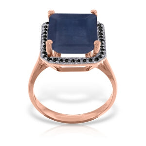 14K Solid Rose Gold Ring w/ Natural Black Diamonds & Sapphire