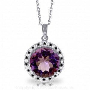 14K Solid White Gold Natural Black / White Diamonds & Amethyst Necklace