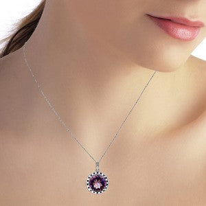 14K Solid White Gold Natural Black / White Diamonds & Amethyst Necklace