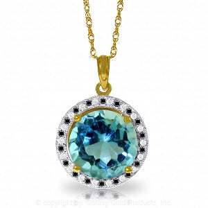 14K Solid Yellow Gold Black / White Diamonds & Blue Topaz Necklace
