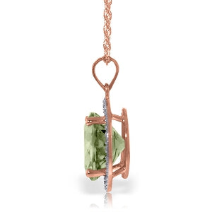14K Solid Rose Gold Black / White Diamonds & Green Amethyst Necklace