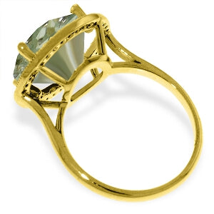 14K Solid Yellow Gold Ring w/ Natural Black / White Diamonds & Green Amethyst