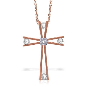 14K Solid Rose Gold Cross Necklace w/ Natural 0.45 Carat Diamonds