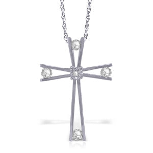 14K Solid White Gold Cross Necklace w/ Natural 0.45 Carat Diamonds