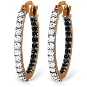 14K Solid Rose Gold Hoop Natural Black & White Diamond Earrings Gemstone