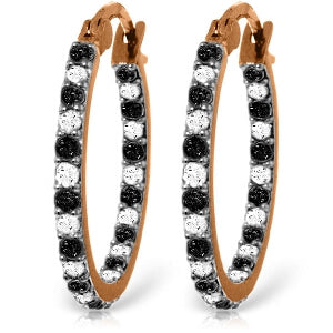 14K Solid Rose Gold Hoop Natural Black & White Diamond Earrings Jewelry