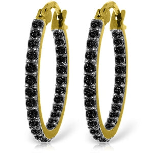 14K Solid Yellow Gold Hoop Earrings w/ Natural Black Diamonds