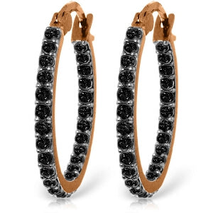 14K Solid Rose Gold Hoop Earrings w/ Natural Black Diamonds