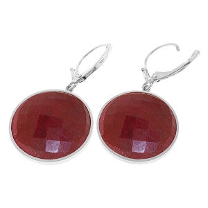 14K Solid White Gold Leverback Earrings w/ Checkerboard Cut Round Rubies