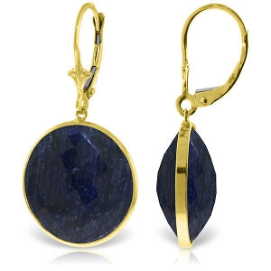 14K Solid Yellow Gold Leverback Earrings w/ Checkerboard Cut Round Sapphires