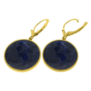 14K Solid Yellow Gold Leverback Earrings w/ Checkerboard Cut Round Sapphires