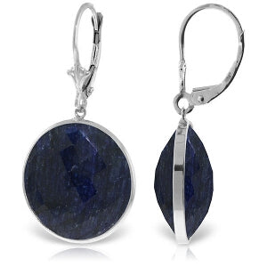 14K Solid White Gold Leverback Earrings w/ Checkerboard Cut Round Sapphires