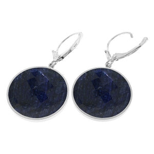 14K Solid White Gold Leverback Earrings w/ Checkerboard Cut Round Sapphires