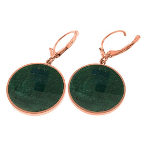 14K Solid Rose Gold Leverback Earrings w/ Checkerboard Cut Round Emerald Color Corundum