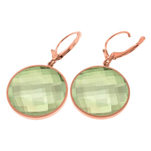 14K Solid Rose Gold Leverback Earrings Round Green Amethyst Certified