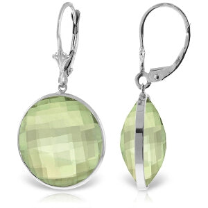 14K Solid White Gold Leverback Earrings Round Green Amethyst Gemstone