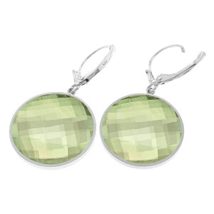 14K Solid White Gold Leverback Earrings Round Green Amethyst Gemstone