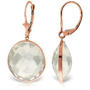14K Solid Rose Gold Leverback Earrings Round White Topaz Jewelry