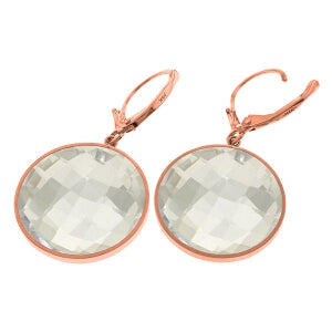 14K Solid Rose Gold Leverback Earrings Round White Topaz Jewelry