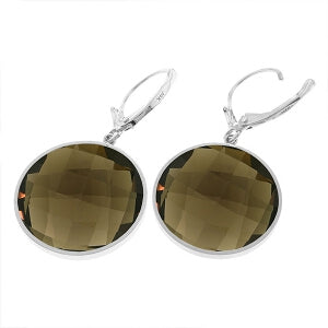 14K Solid White Gold Leverback Earrings Round Smoky Quartz Certified