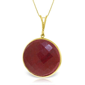 14K Solid Yellow Gold Necklace w/ Checkerboard Cut Round Ruby