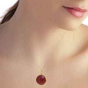 14K Solid Yellow Gold Necklace w/ Checkerboard Cut Round Ruby