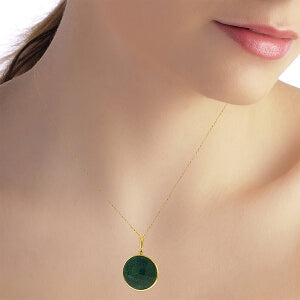 14K Solid Yellow Gold Necklace w/ Checkerboard Cut Round Emerald Color Corundum