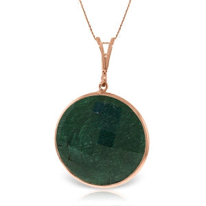 14K Solid Rose Gold Necklace w/ Checkerboard Cut Round Emerald Color Corundum