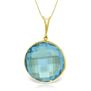 14K Solid Yellow Gold Checkerboard Cut Round Blue Topaz Necklace