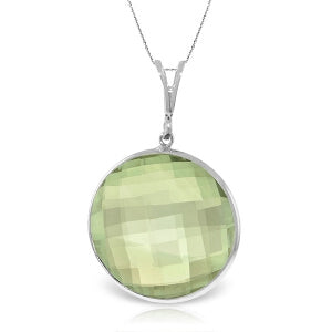 14K Solid White Gold Necklace Round Green Amethyst Jewelry