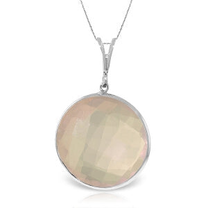 14K Solid White Gold Necklace Round Rose Quartz Jewelry
