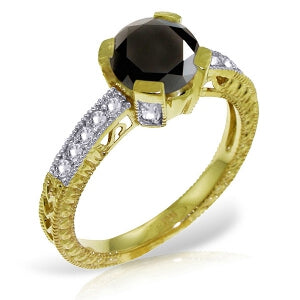 14K Solid Yellow Gold Natural White & Black Diamond Ring