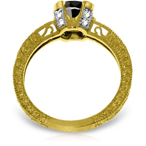 14K Solid Yellow Gold Natural White & Black Diamond Ring