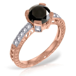 14K Solid Rose Gold Ring Natural White & Black Diamond Gemstone