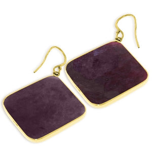 14K Solid Yellow Gold Fish Hook Square Ruby Earrings