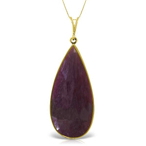 14K Solid Yellow Gold Checkerboard Cut Pear Ruby Necklace