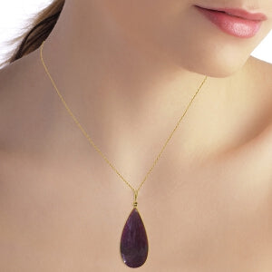14K Solid Yellow Gold Checkerboard Cut Pear Ruby Necklace
