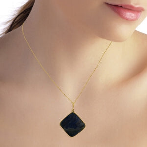 14K Solid Yellow Gold Checkerboard Cut Square Sapphire Necklace